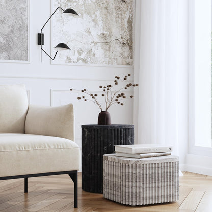 Sylvester 16 in. W Square Marble Low Bunching Table, Gray and White
