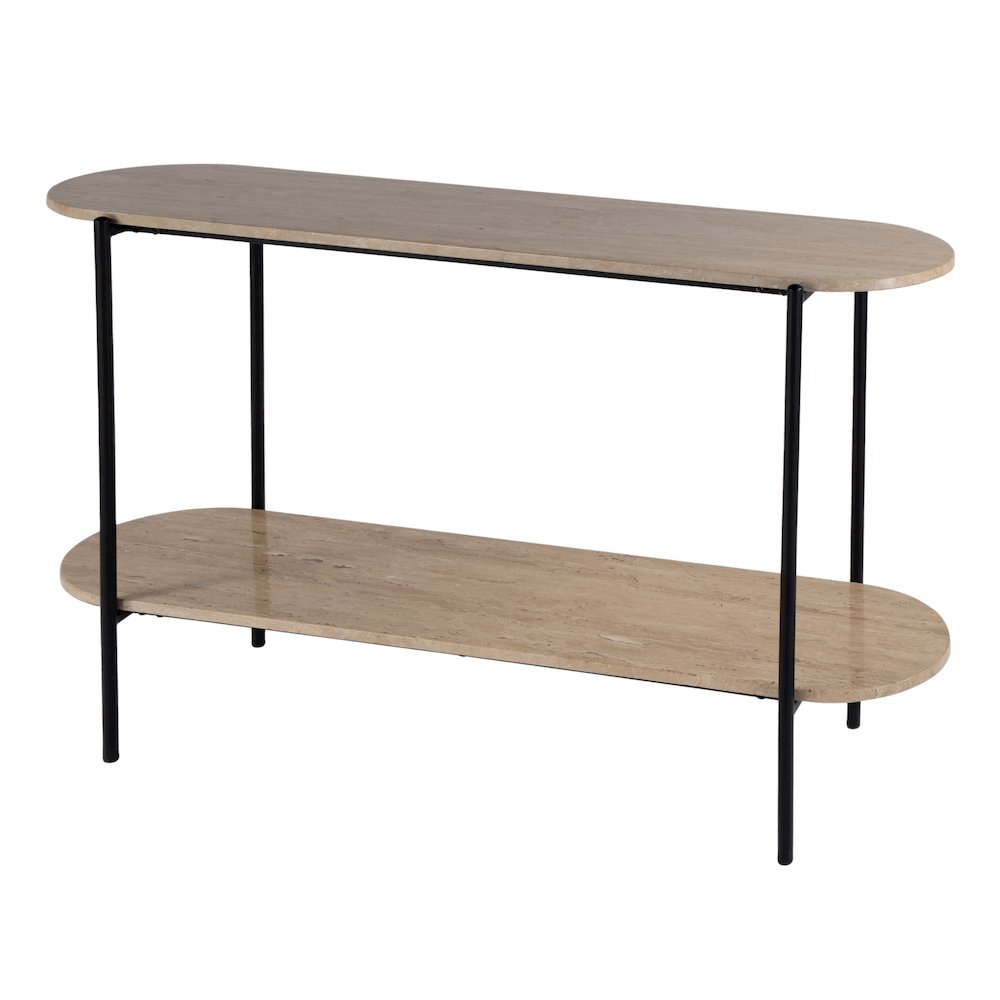 Rinaldi 48 in. W Elongated Marble and Iron 2-Tier Console Table, Natural