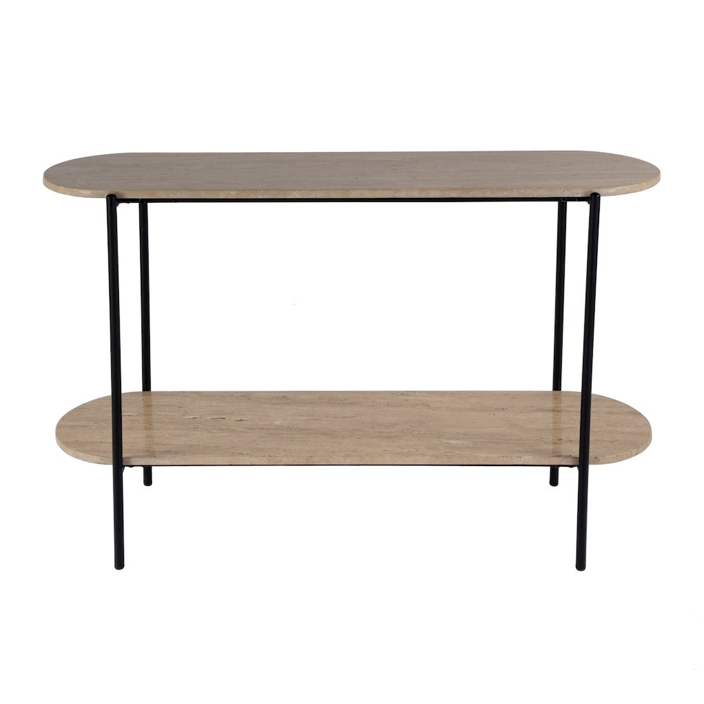 Rinaldi 48 in. W Elongated Marble and Iron 2-Tier Console Table, Natural