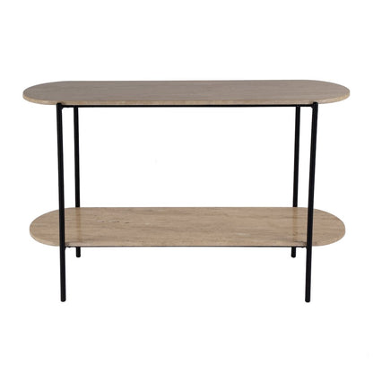 Rinaldi 48 in. W Elongated Marble and Iron 2-Tier Console Table, Natural