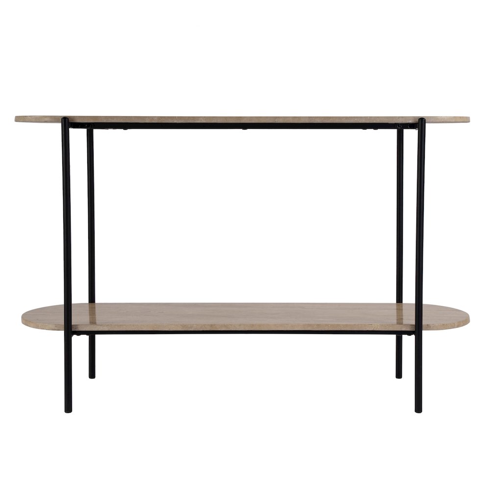 Rinaldi 48 in. W Elongated Marble and Iron 2-Tier Console Table, Natural