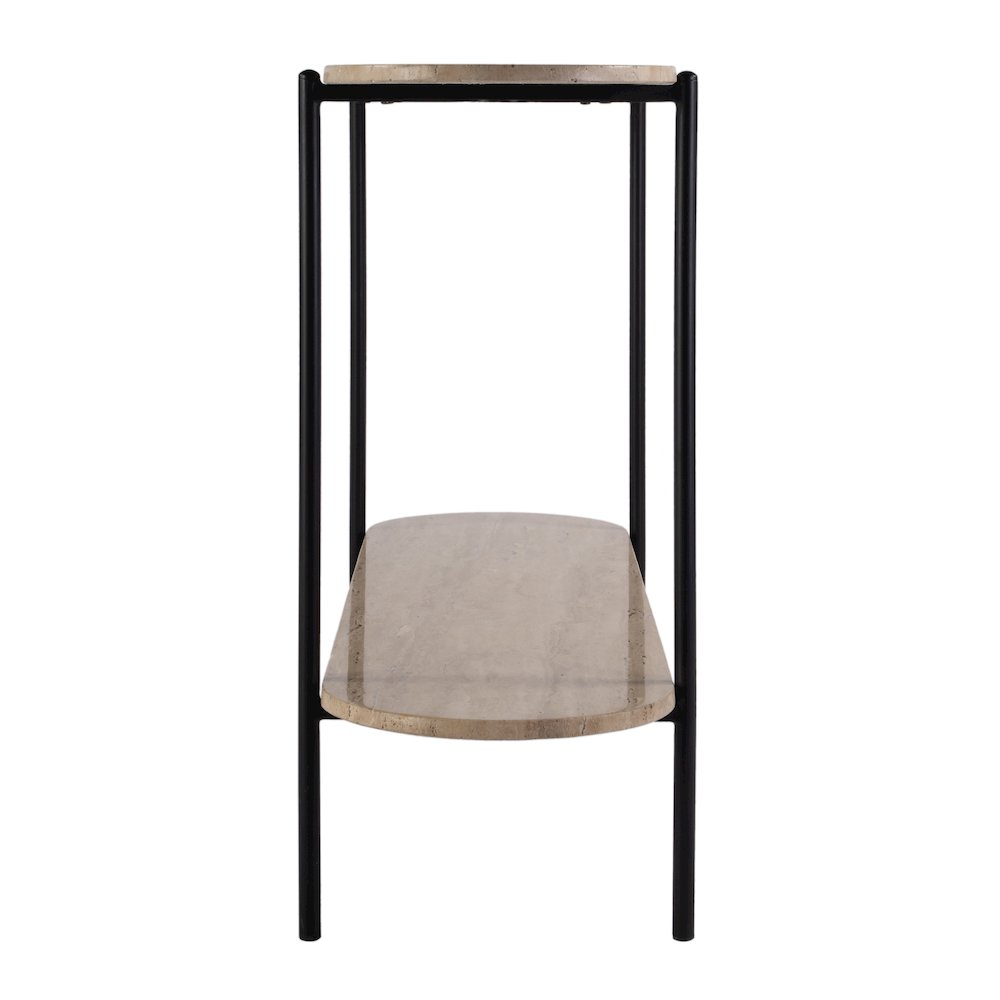 Rinaldi 48 in. W Elongated Marble and Iron 2-Tier Console Table, Natural