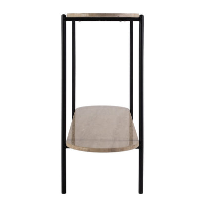 Rinaldi 48 in. W Elongated Marble and Iron 2-Tier Console Table, Natural