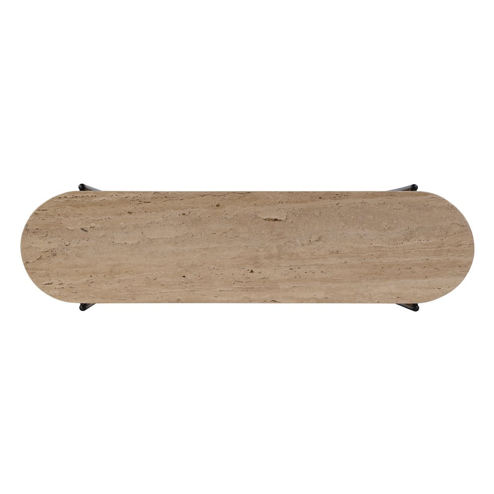 Rinaldi 48 in. W Elongated Marble and Iron 2-Tier Console Table, Natural