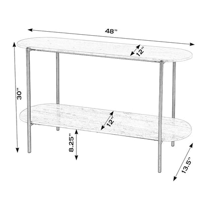 Rinaldi 48 in. W Elongated Marble and Iron 2-Tier Console Table, Natural