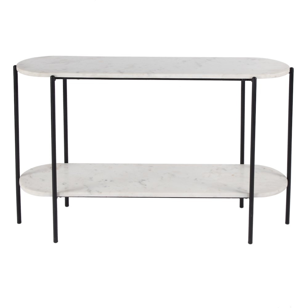 Renaldo 49.5 in. W Elongated Marble and Iron 2-Tier Console Table, White