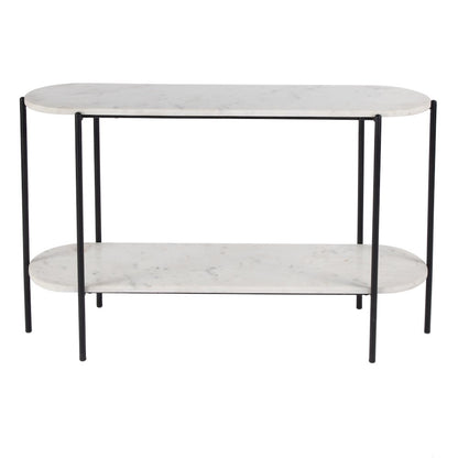 Renaldo 49.5 in. W Elongated Marble and Iron 2-Tier Console Table, White