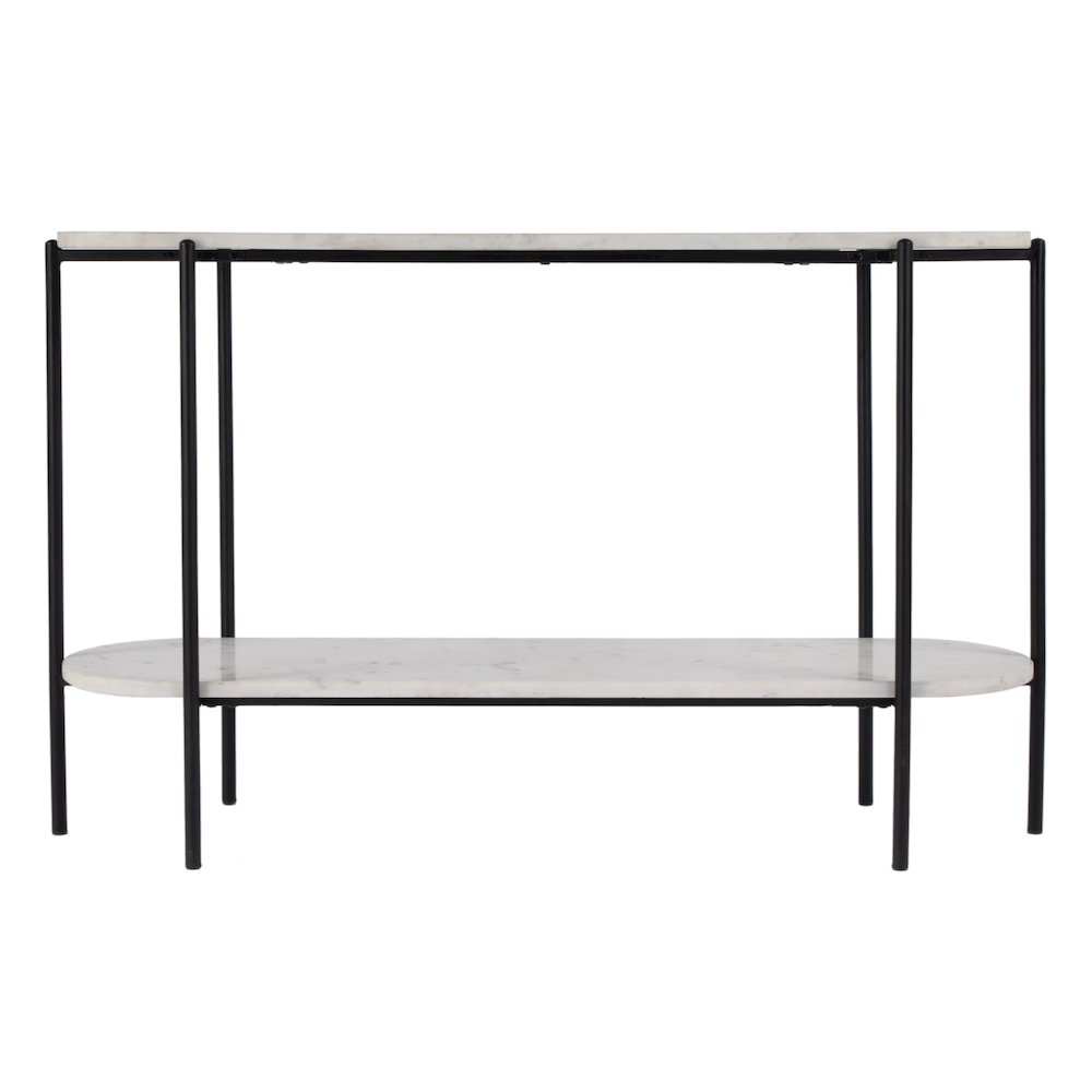 Renaldo 49.5 in. W Elongated Marble and Iron 2-Tier Console Table, White