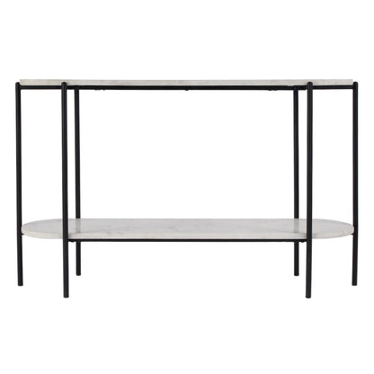 Renaldo 49.5 in. W Elongated Marble and Iron 2-Tier Console Table, White