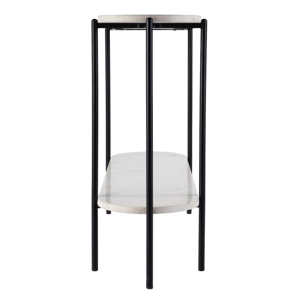 Renaldo 49.5 in. W Elongated Marble and Iron 2-Tier Console Table, White
