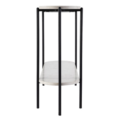 Renaldo 49.5 in. W Elongated Marble and Iron 2-Tier Console Table, White