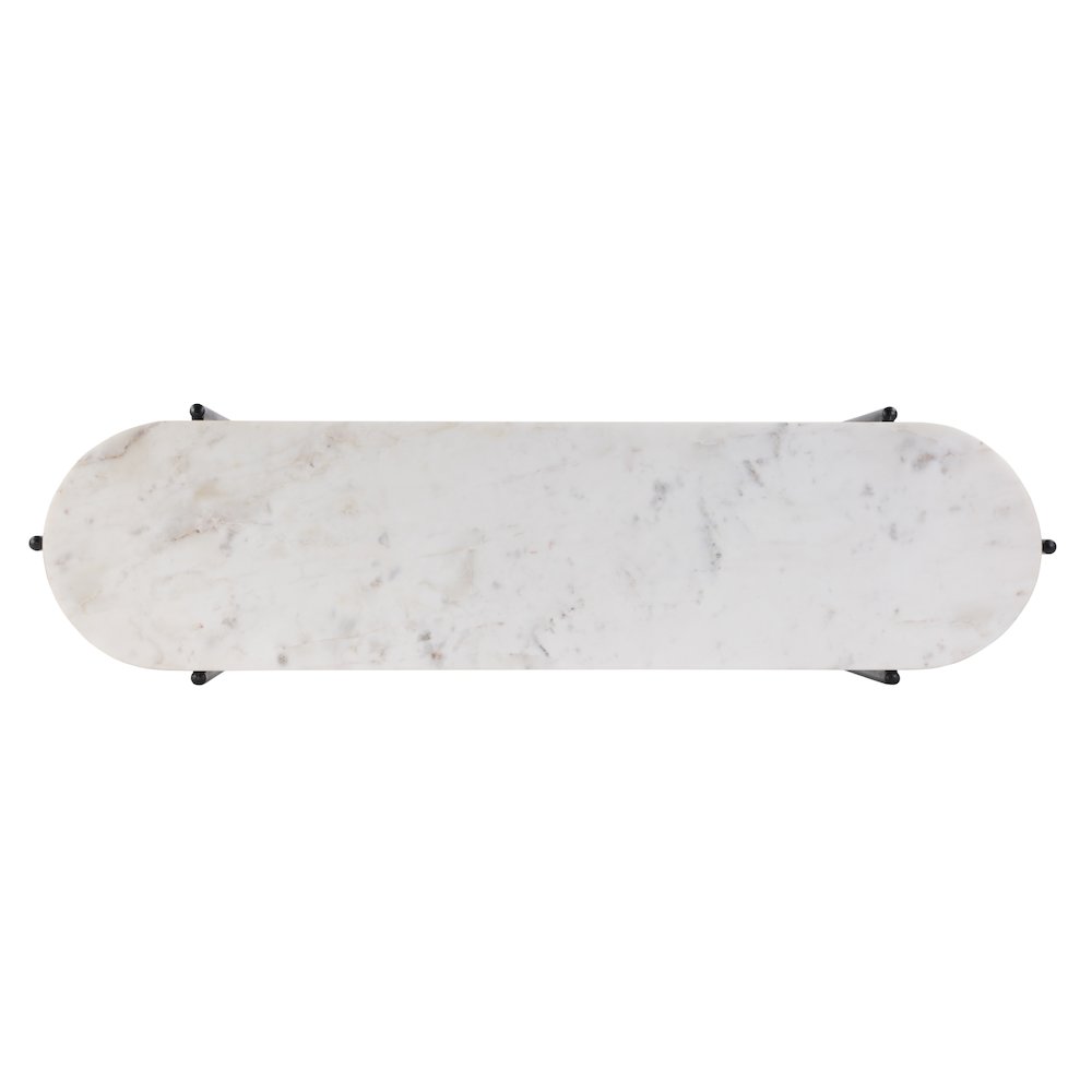 Renaldo 49.5 in. W Elongated Marble and Iron 2-Tier Console Table, White