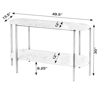 Renaldo 49.5 in. W Elongated Marble and Iron 2-Tier Console Table, White