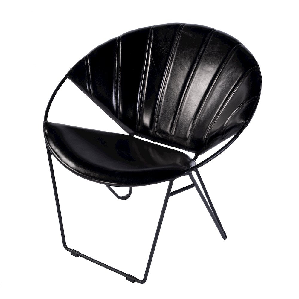 Harlan 18 in. Seat Height Leather and Iron Accent Chair, Black