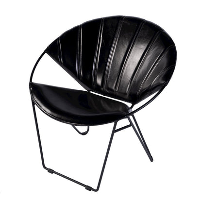 Harlan 18 in. Seat Height Leather and Iron Accent Chair, Black