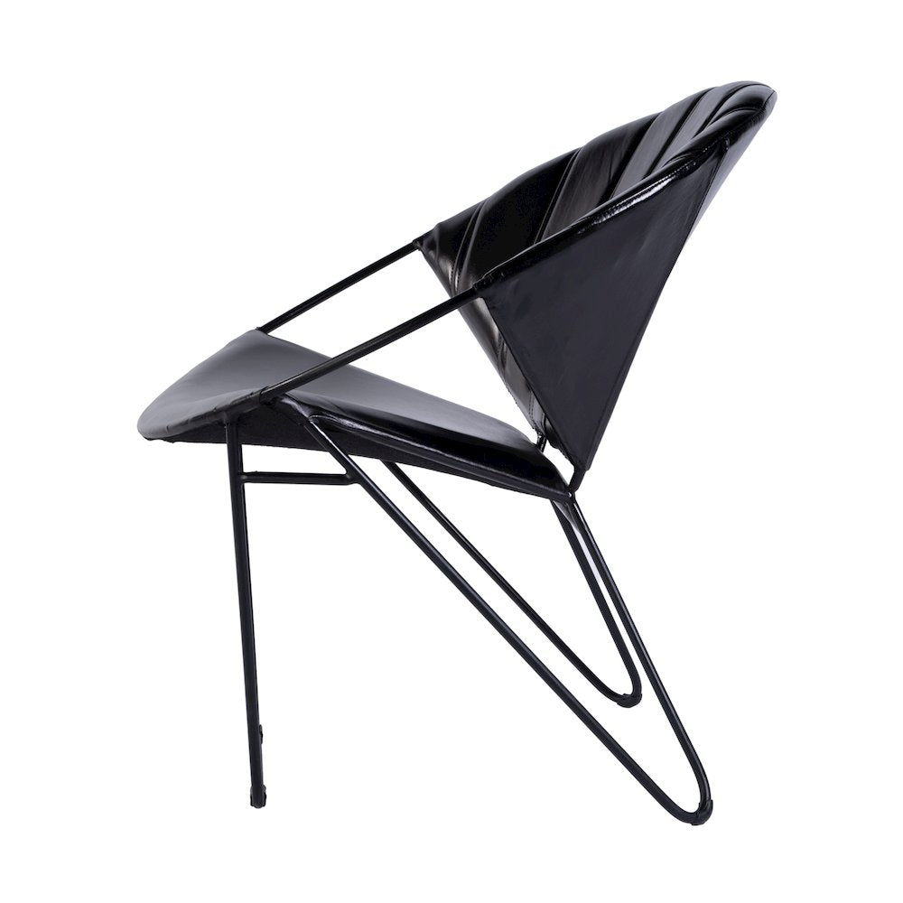 Harlan 18 in. Seat Height Leather and Iron Accent Chair, Black