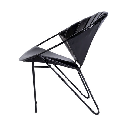 Harlan 18 in. Seat Height Leather and Iron Accent Chair, Black
