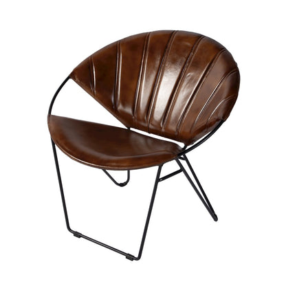 Harlan 18 in. Seat Height Leather and Iron Accent Chair, Brown