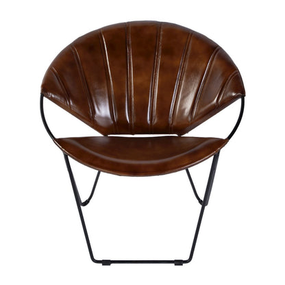 Harlan 18 in. Seat Height Leather and Iron Accent Chair, Brown