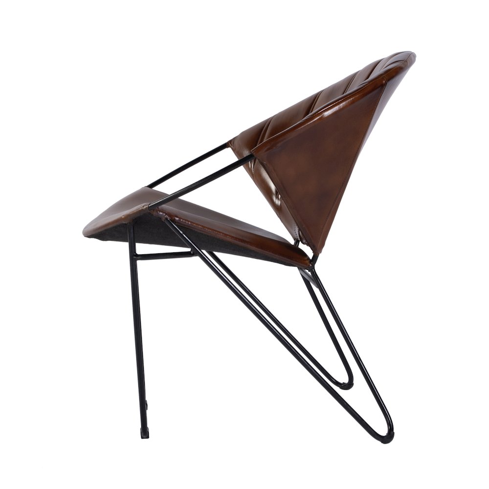 Harlan 18 in. Seat Height Leather and Iron Accent Chair, Brown