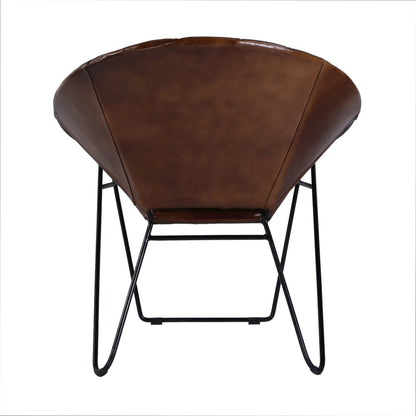 Harlan 18 in. Seat Height Leather and Iron Accent Chair, Brown