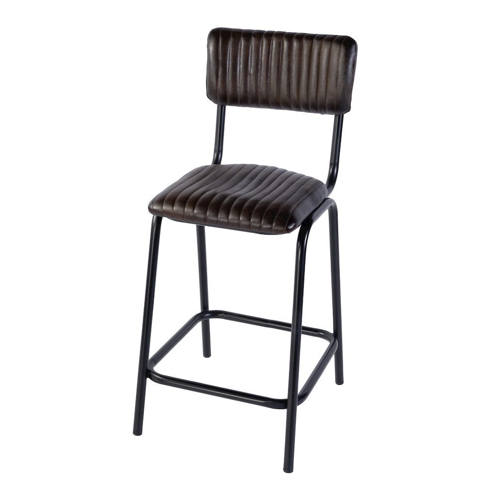 Waylon 31.5 in. Seat Height Leather Bar Height Stool, Black, Brown
