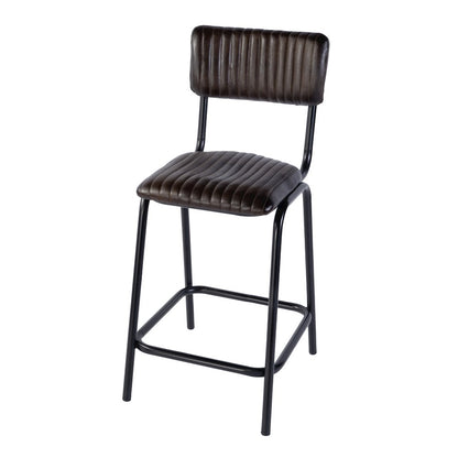 Waylon 31.5 in. Seat Height Leather Bar Height Stool, Black, Brown