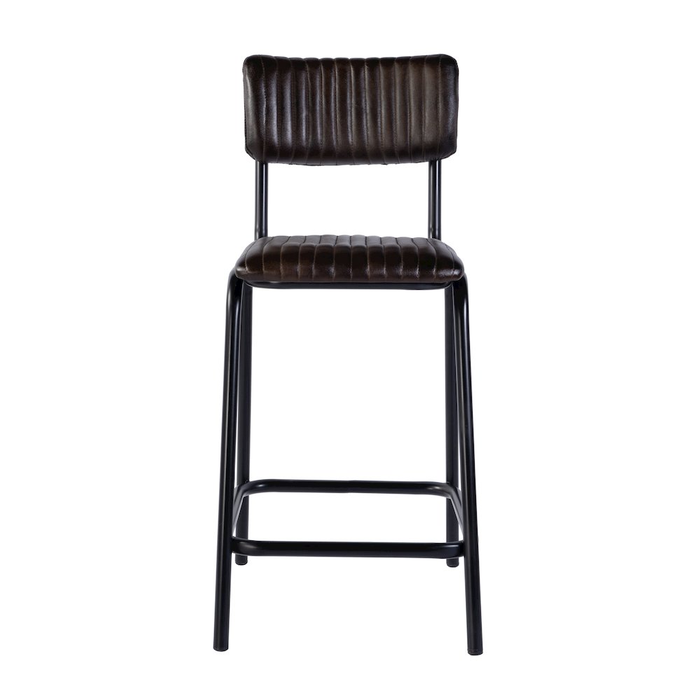 Waylon 31.5 in. Seat Height Leather Bar Height Stool, Black, Brown