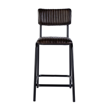 Waylon 31.5 in. Seat Height Leather Bar Height Stool, Black, Brown