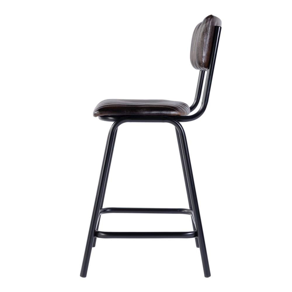 Waylon 31.5 in. Seat Height Leather Bar Height Stool, Black, Brown