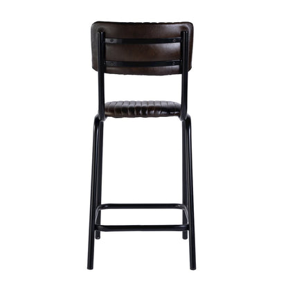 Waylon 31.5 in. Seat Height Leather Bar Height Stool, Black, Brown