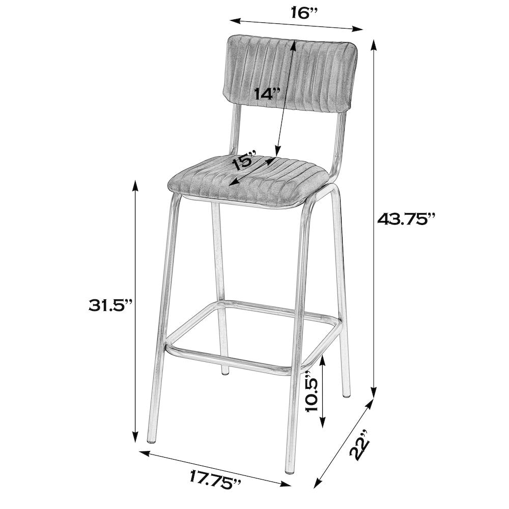 Waylon 31.5 in. Seat Height Leather Bar Height Stool, Black, Brown