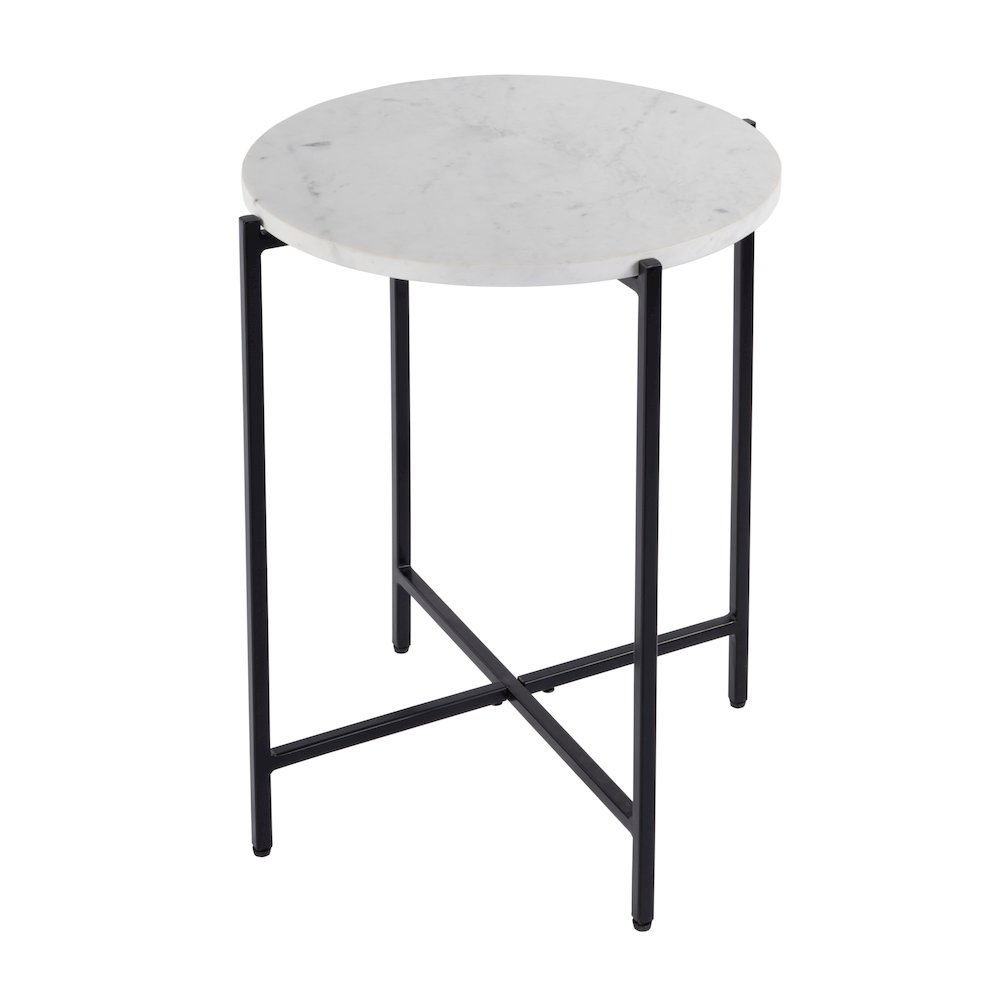 Mirabell 19 in. W Round Marble and Iron Side Table, Black, White