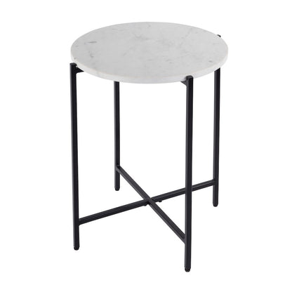 Mirabell 19 in. W Round Marble and Iron Side Table, Black, White