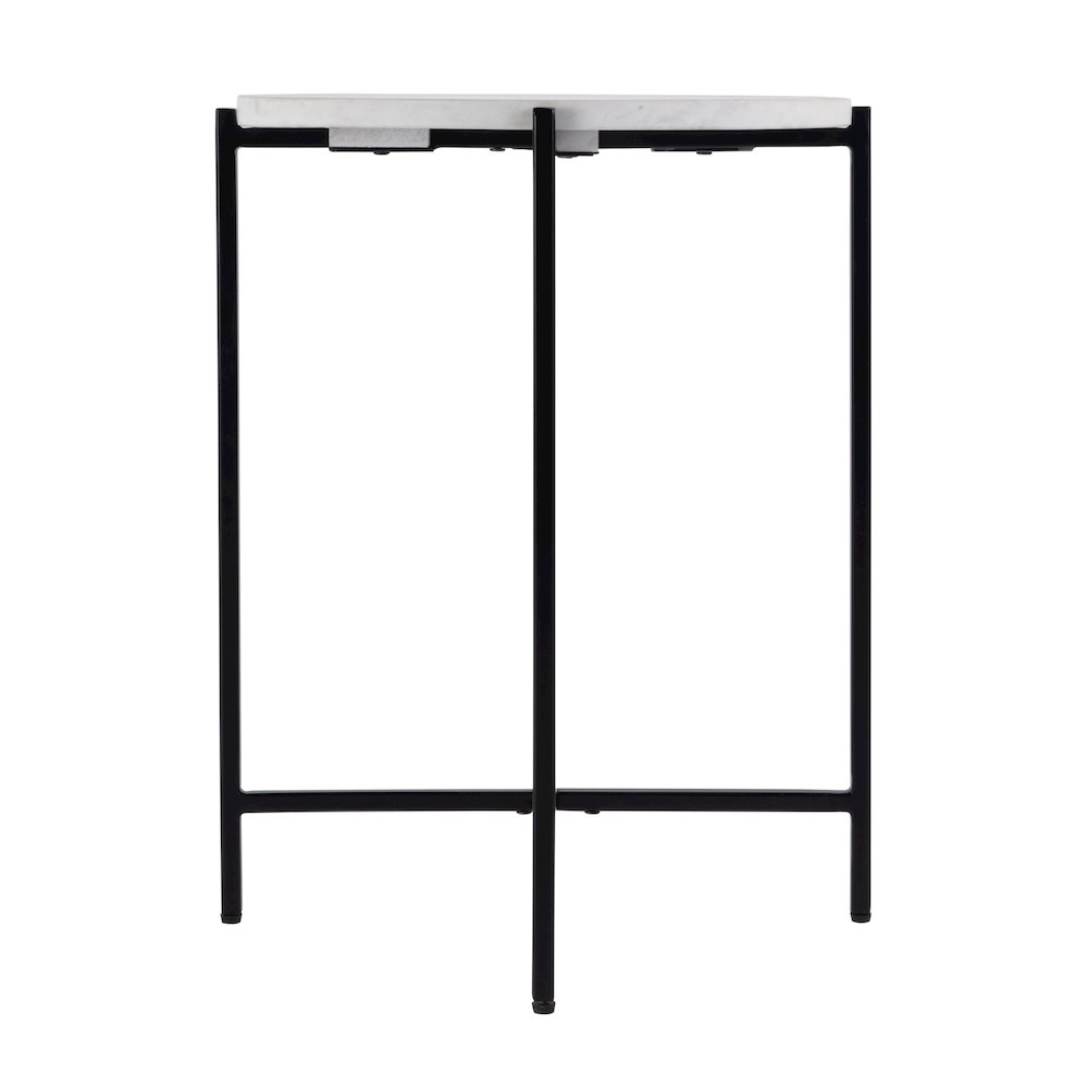 Mirabell 19 in. W Round Marble and Iron Side Table, Black, White