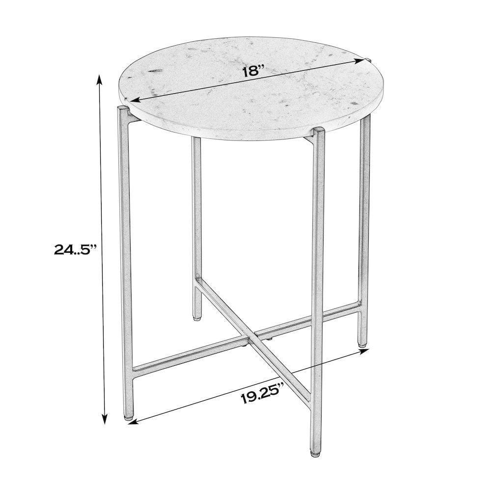 Mirabell 19 in. W Round Marble and Iron Side Table, Black, White