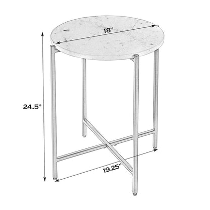 Mirabell 19 in. W Round Marble and Iron Side Table, Black, White