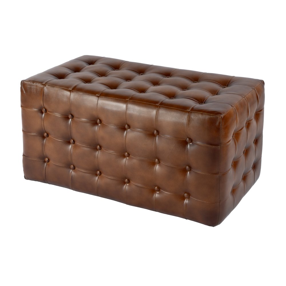 Kingston 36 in. W Leather Upholstered Accent Bench with Tufting, Brown