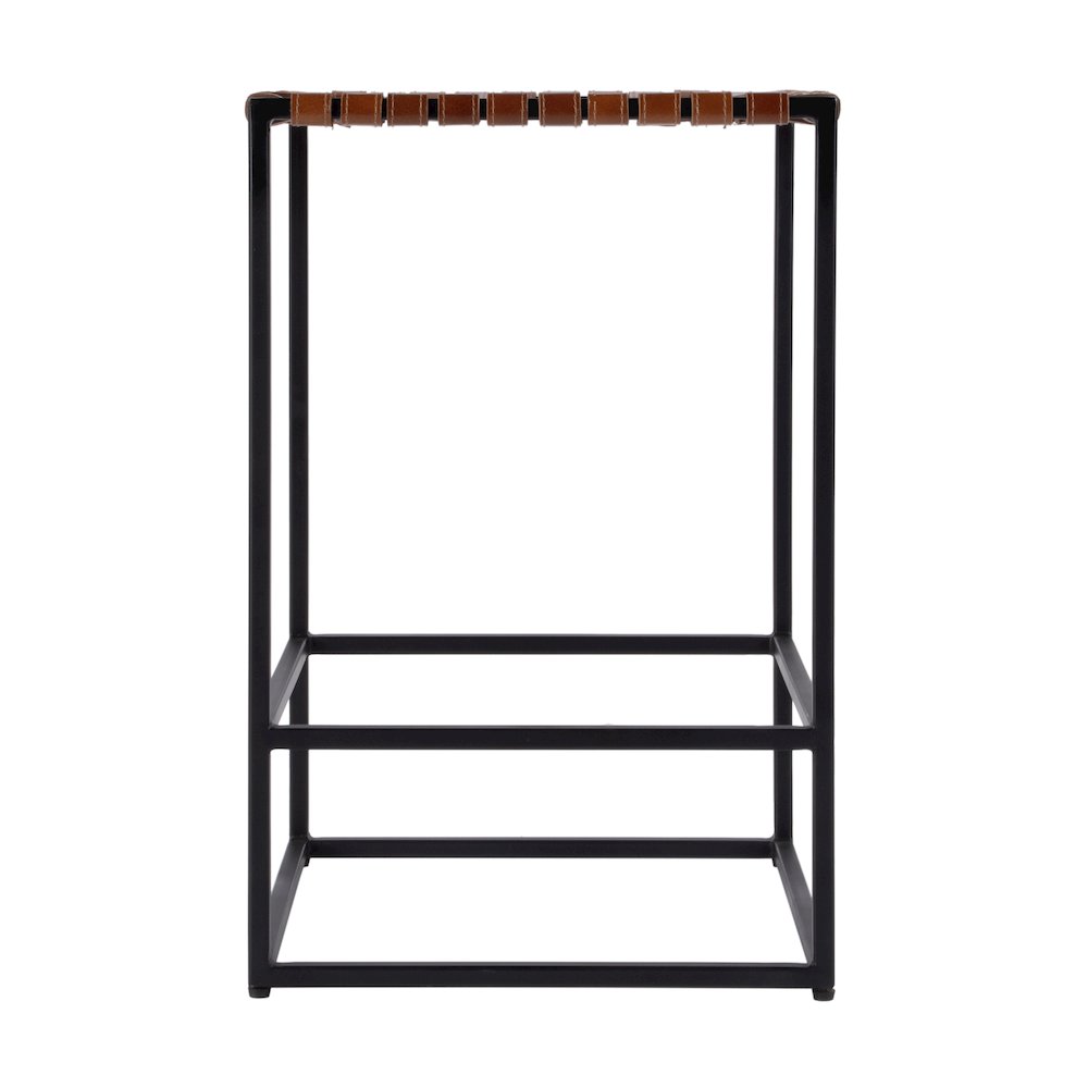 24 in. Seat Height Leather and Iron Backless Counter Stool with Footrest, Brown