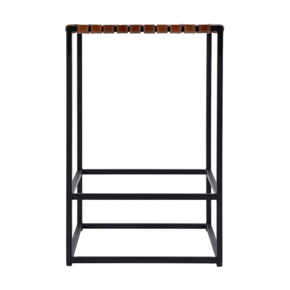 24 in. Seat Height Leather and Iron Backless Counter Stool with Footrest, Brown