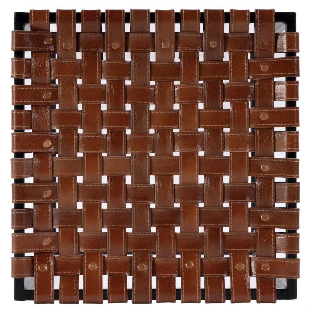 24 in. Seat Height Leather and Iron Backless Counter Stool with Footrest, Brown