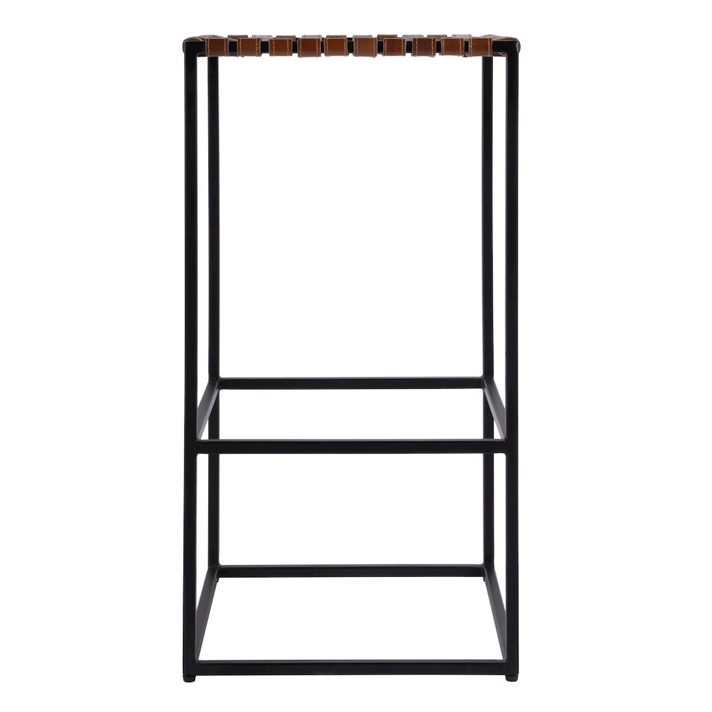 30 in. Seat Height Leather and Iron Backless Bar Stool with Footrest, Brown