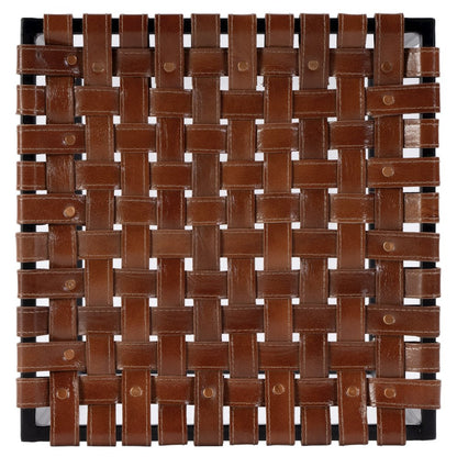 30 in. Seat Height Leather and Iron Backless Bar Stool with Footrest, Brown