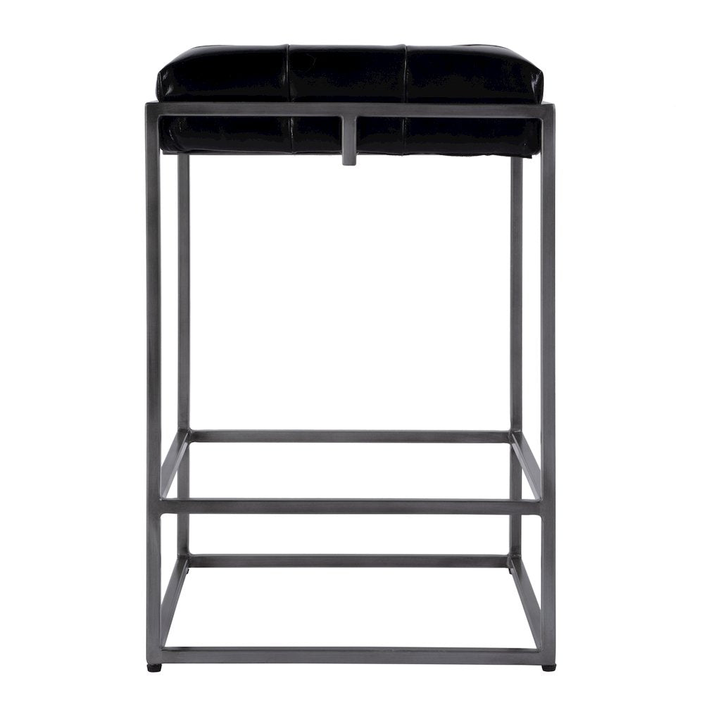 26 in. Seat Height Leather and Iron Backless Counter Height Stool with Footrest