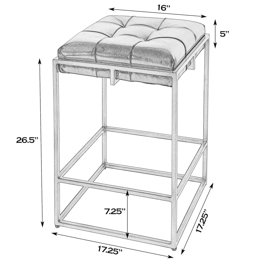 26 in. Seat Height Leather and Iron Backless Counter Height Stool with Footrest