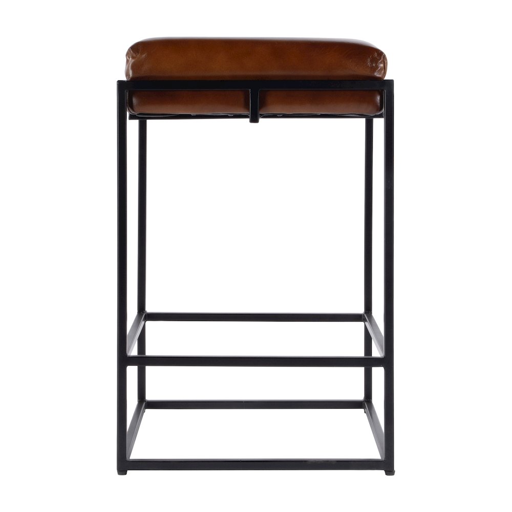 26 in. Seat Height Leather and Iron Backless Counter Height Stool with Footrest