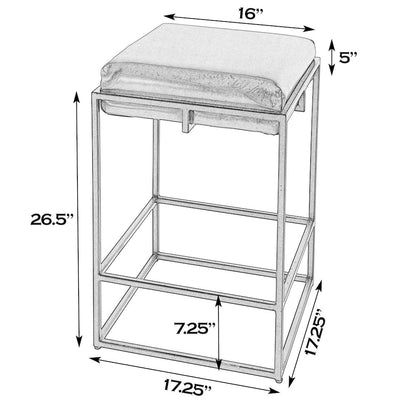 26 in. Seat Height Leather and Iron Backless Counter Height Stool with Footrest