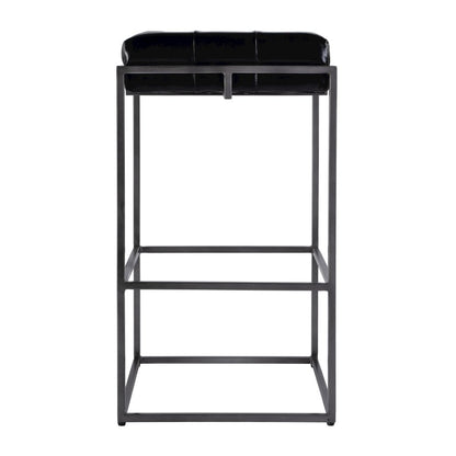 31 in. Seat Height Tufted Leather and Iron Backless Bar Height Stool, Footrest