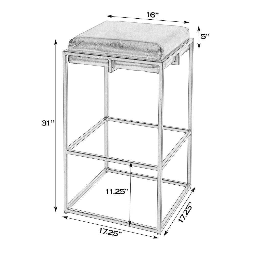 31 in. Seat Height Leather and Iron Backless Bar Height Stool with Footrest