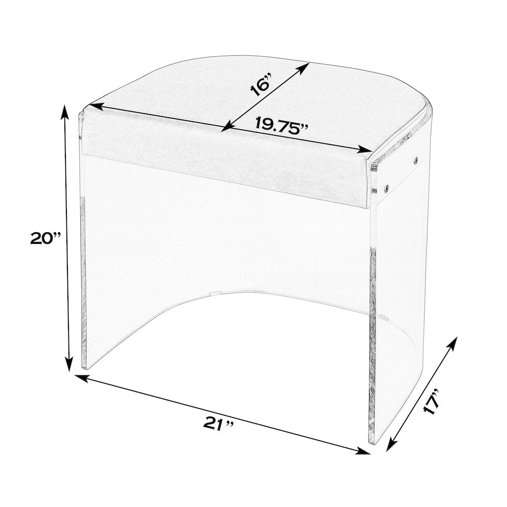 Solara 20 in. Seat Height Acrylic and Upholstered Accent Stool, Clear